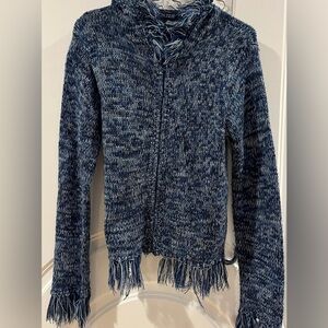 Blue Knit Fringe Sweater
